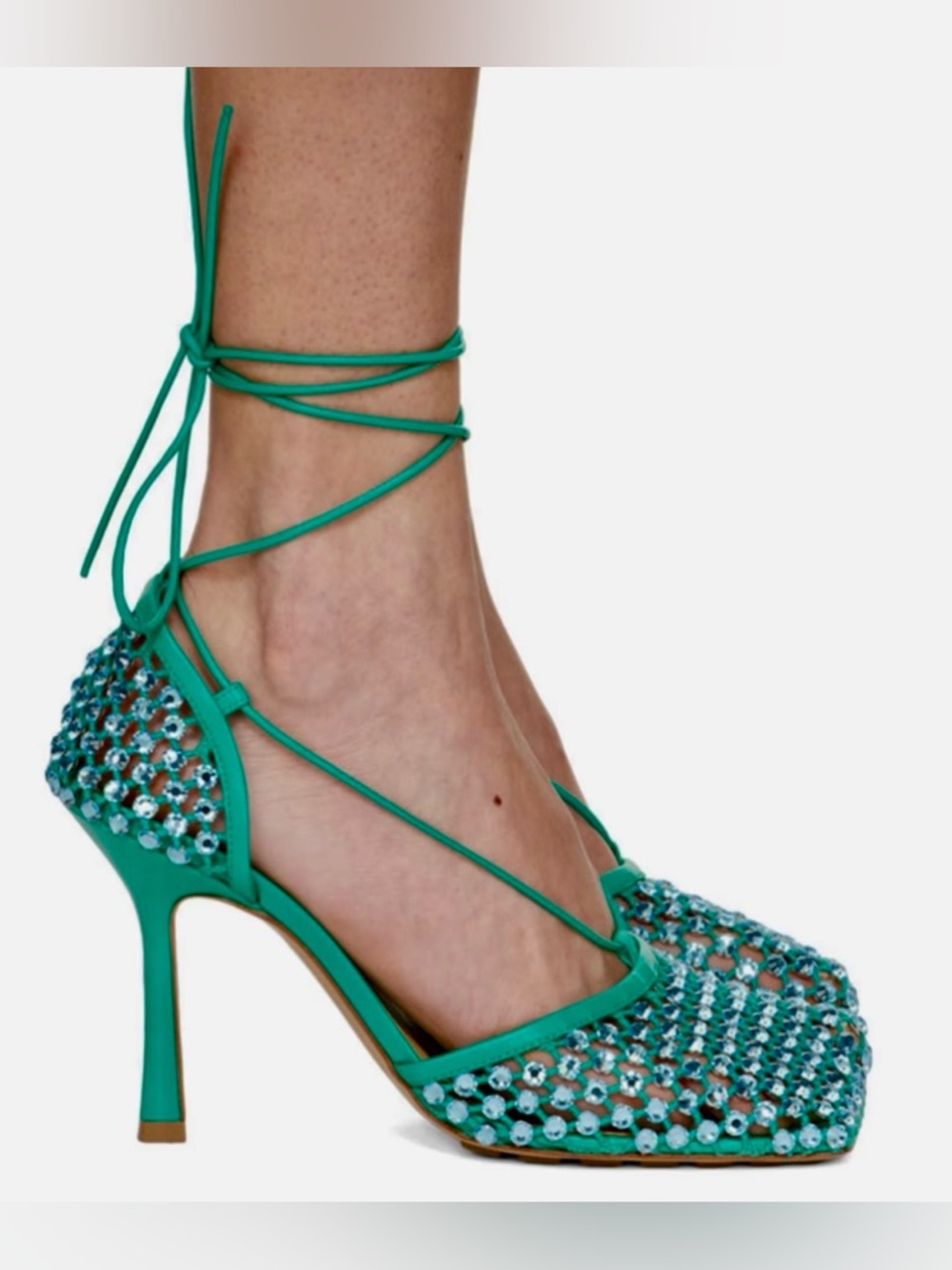 BOTTEGA VENETA SPARKLE STRETCH SANDALS IN ACID TURQUOISE - Picture 2 of 8